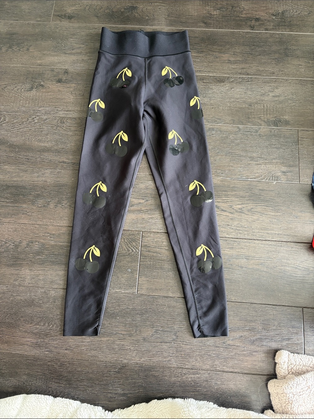 ultracor Black Leggings with Yellow Cherry Motif